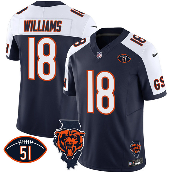 Men's Chicago Bears #18 Caleb Williams Navy/White F.U.S.E. With Illinois and No. 51 Patch Stitched Football Jersey Men's Chicago Bears #18 Caleb Williams Navy/White F.U.S.E. With Illinois and No. 51 Patch Stitched Football Jersey